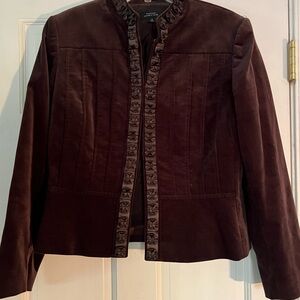 Tahari ASL Chocolate Velvet Brown Blazer with Decorative Trim